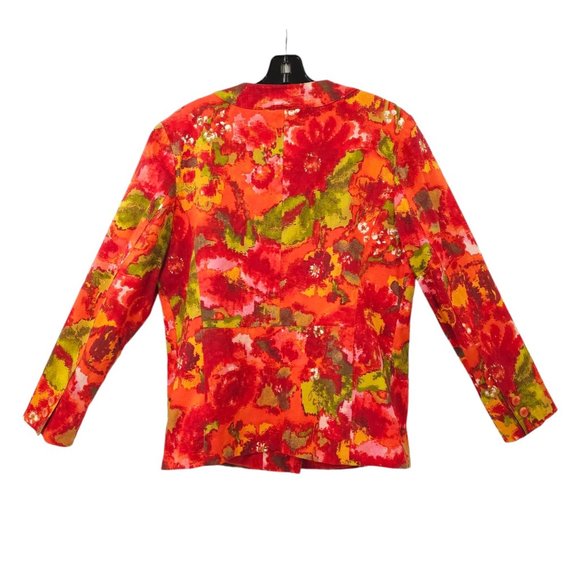 Chicos Floral Jacket Chicos Sz 2 US L/12 Round Neck Hidden Button Placket Blazer - Picture 2 of 16